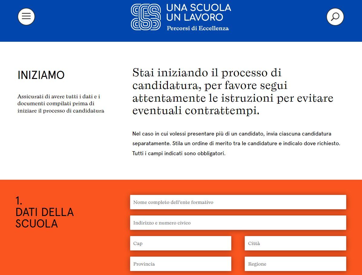 Screenshot sito candidature